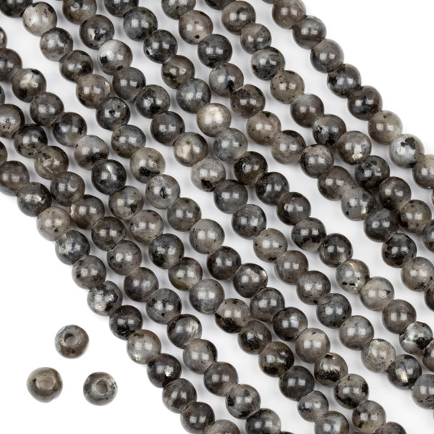 Large Hole Black Labradorite/Larvikite 6mm Round Beads with a 2.5mm Drilled Hole - approx. 8 inch strand
