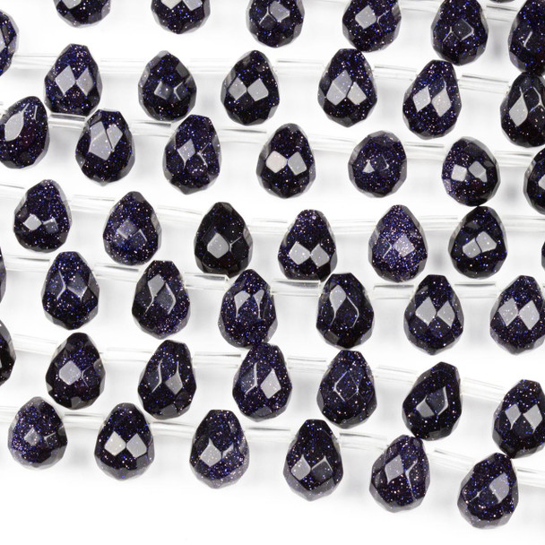 Cherry Tree Beads Blue Goldstone 8x10mm Faceted Top Drilled Rounded Briolette Beads - 16 inch strand 