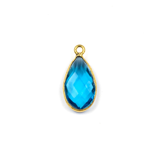 London Blue Quartz approximately 9x18mm Teardrop Drop with a Gold Plated Brass Bezel - 1 per bag