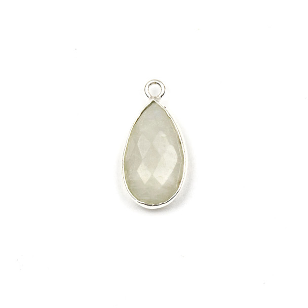 Moonstone approximately 9x18mm Teardrop Drop with a Silver Plated Brass Bezel - 1 per bag