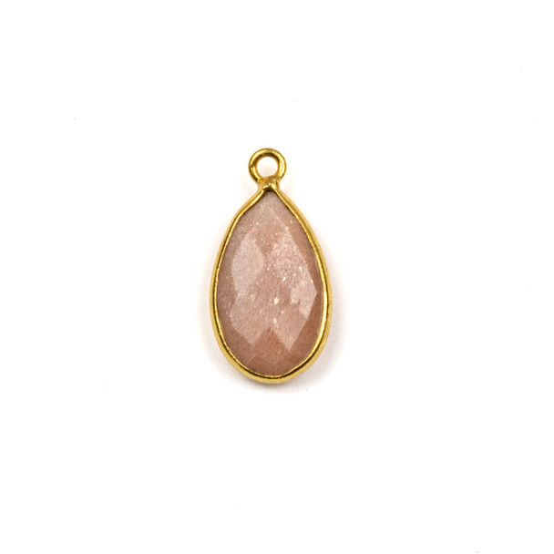 Peach Moonstone approximately 9x18mm Teardrop Drop with a Gold Plated Brass Bezel - 1 per bag
