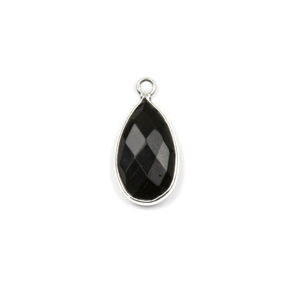 Onyx approximately 9x18mm Teardrop Drop with a Silver Plated Brass Bezel - 1 per bag