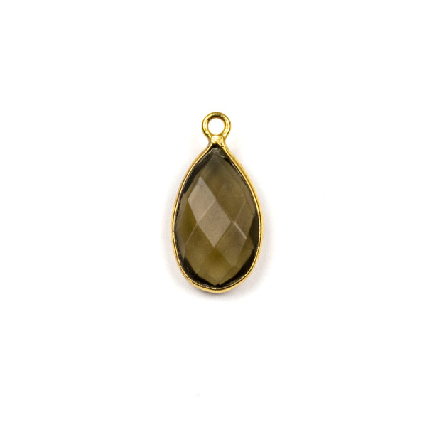 Smoky Quartz approximately 9x18mm Teardrop Drop with a Gold Plated Brass Bezel - 1 per bag