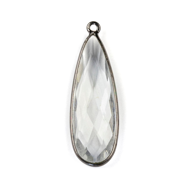 Quartz approximately 11x34mm Faceted Long Teardrop Drop with a Gun Metal Plated Brass Bezel