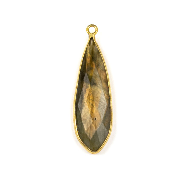 Labradorite approximately 10x32mm Slightly Pointed Teardrop Drop with a Silver Plated Brass Bezel - 1 per bag