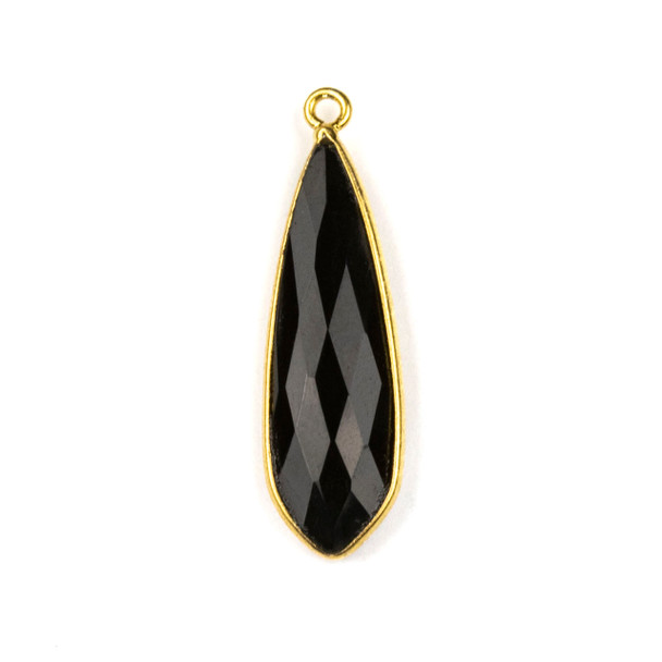 Onyx approximately 10x32mm Slightly Pointed Teardrop Drop with a Silver Plated Brass Bezel - 1 per bag