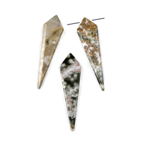 Ocean Jasper 11x44mm Top Drilled Kite Pendant - 1 per bag