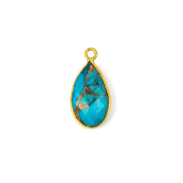 Copper Turquoise approximately 9x18mm Teardrop Drop with a Gold Plated Brass Bezel - 1 per bag