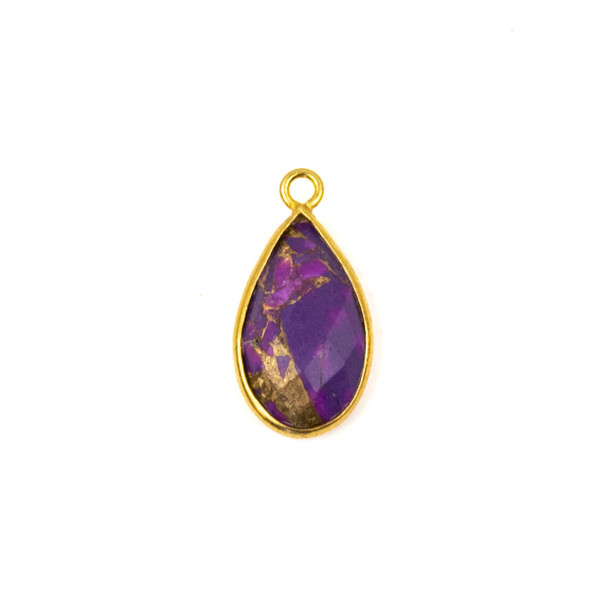 Purple Copper Turquoise approximately 9x18mm Teardrop Drop with a Gold Plated Brass Bezel - 1 per bag