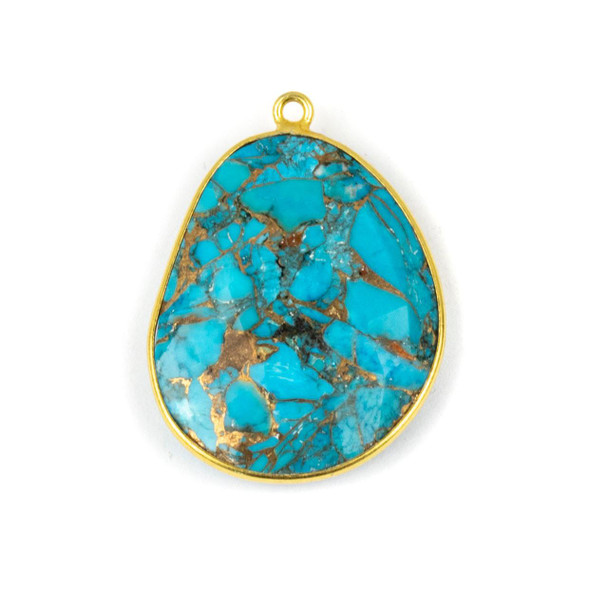 Cherry Tree Beads Copper Turquoise 22x30mm Faceted Free Form Drop with a Gold Plated Brass Bezel and Loop - 1 per bag 