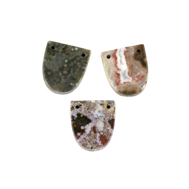 Ocean Jasper 18x20mm Top Through Drilled Shield Pendant - 1 per bag