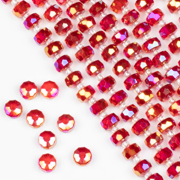 Crystal 5x8mm Red Faceted Heishi Beads with an AB finish - 16 inch strand