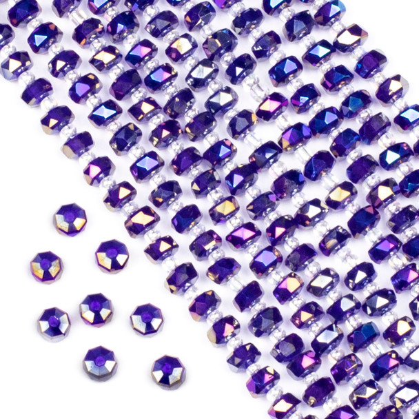 Crystal 4x6mm Opaque Blue and Purple Rainbow Faceted Heishi Beads - 16 inch strand