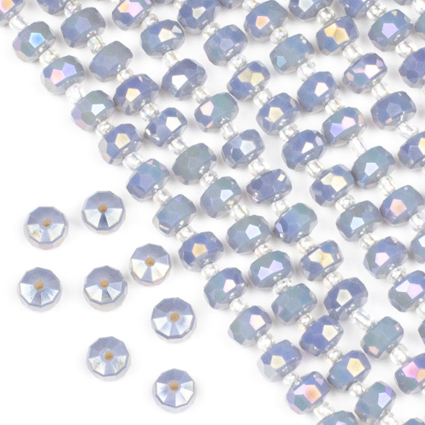 Crystal 5x8mm Opaque Blue Grey Faceted Heishi Beads with an AB finish - 16 inch strand