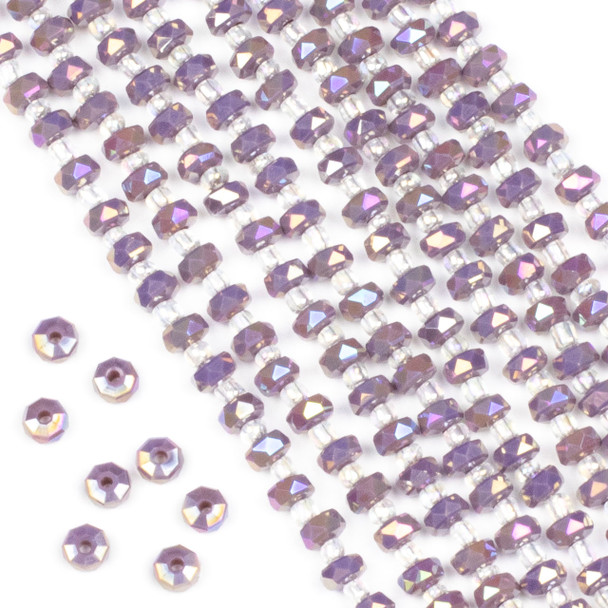 Crystal 4x6mm Opaque Purple Hydrangea Faceted Heishi Beads with an AB finish - 16 inch strand