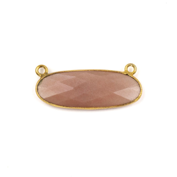 Peach Moonstone 11x30mm Faceted Oval Pendant Drop with with a Gold Plated Brass Bezel and Loops - 1 per bag