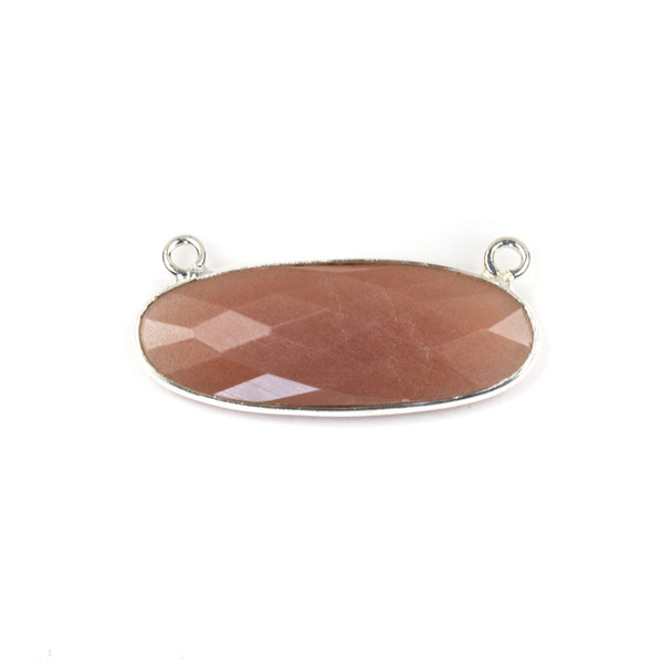 Peach Moonstone 11x30mm Faceted Oval Pendant Drop with with a Silver Plated Brass Bezel and Loops - 1 per bag
