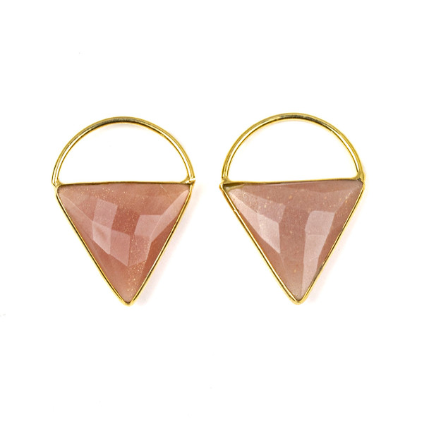 Peach Moonstone 24x33mm Triangle Component with a Gold Plated Bezel and Hoop - 2 per bag