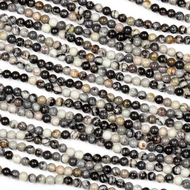 Black Silk Stone 3mm Round Beads - 15 inch strand