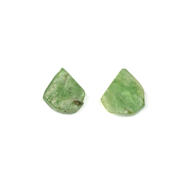 Green Kyanite approximately 10x13mm Rough/Not Polished Top Drilled Teardrop Pendants - 1 pair/2 pieces per bag