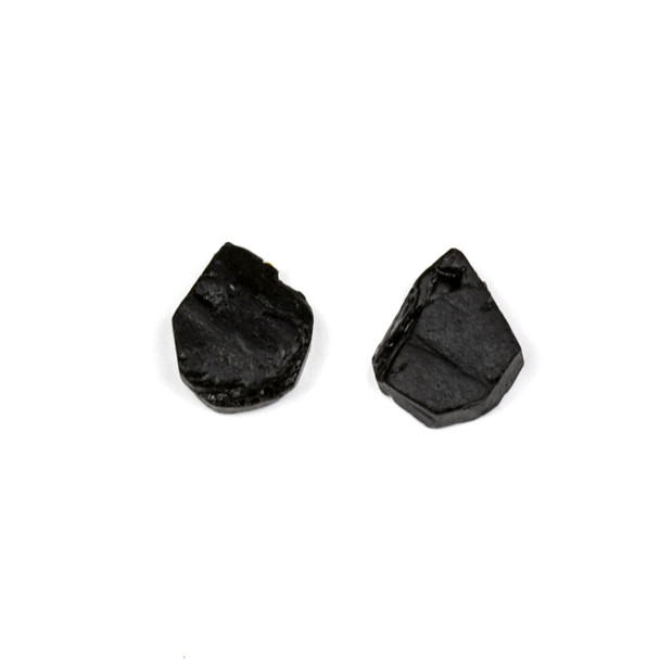 Black Tourmaline approximately 12x13mm Rough/Not Polished Top Drilled Teardrop Pendants - 1 pair/2 pieces per bag