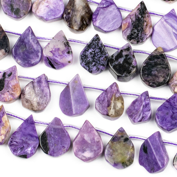 Charoite approximately 14x20mm Rough-Cut Polished Top Drilled Teardrop Beads - 15 inch strand