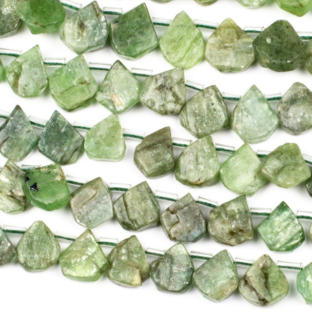 Green Kyanite approximately 11x15mm Rough/Not Polished Top Drilled Teardrop Beads - 15 inch strand