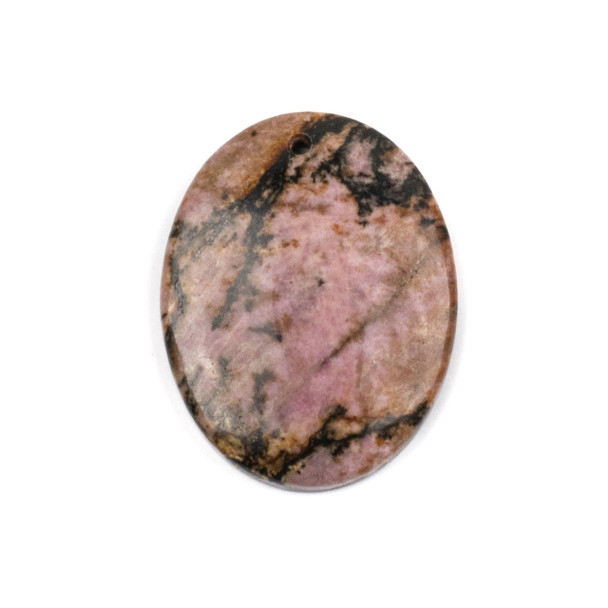 Rhodonite 35x45mm Top Front to Back Drilled Oval Pendant with a Flat Back - 1 per bag