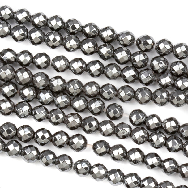 Hematite 4mm Faceted Round Beads - 15 inch strand