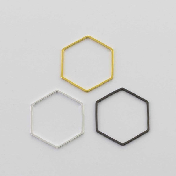 Cherry Tree Beads Plated Brass 22x25mm Hexagon Link - 6 per bag - ES7593 