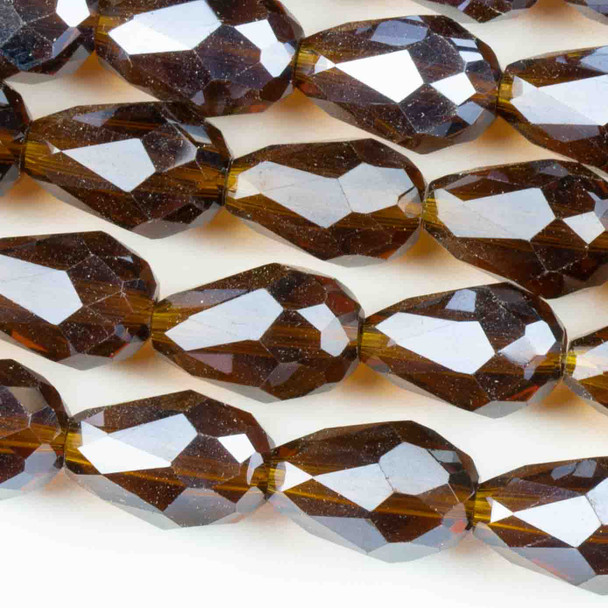 Glass Crystal 8x11mm Dark Topaz Rounded Teardrop - approx. 8 inch strand