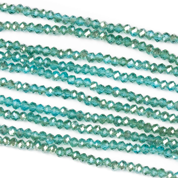 Crystal 2x2mm Blue Grotto Rondelle Beads with a Silver AB finish - Approx. 15.5 inch strand