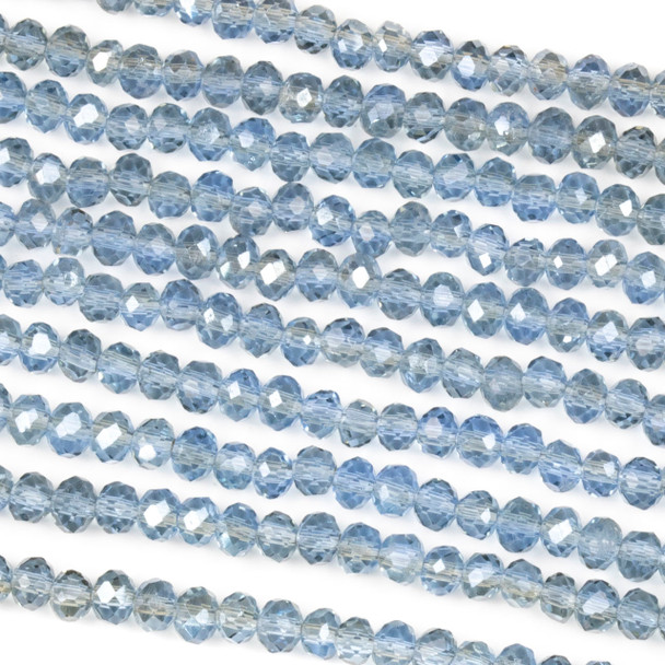 Crystal 3x4mm Taupe Kissed Steel Blue Rondelle Beads with a Silver AB finish - Approx. 15.5 inch strand