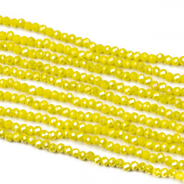 Crystal 2x2mm Opaque Lemon Zest Rondelle Beads with an AB finish - Approx. 15 inch strand