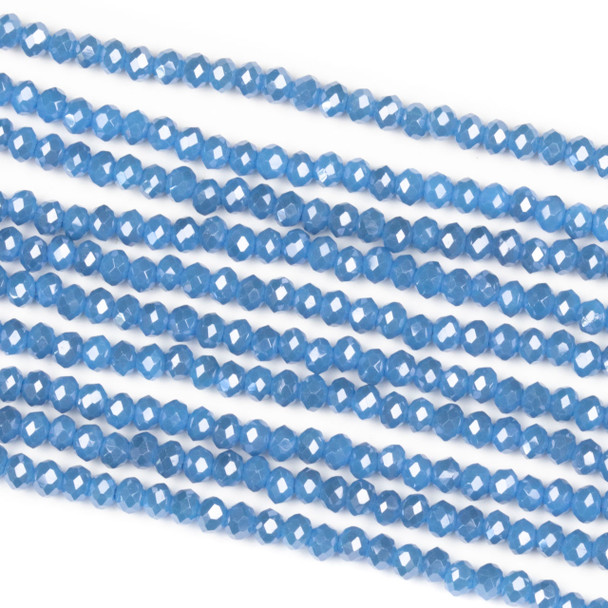 Crystal 2x2mm Opaque Atlantic Blue Rondelle Beads - Approx. 15.5 inch strand