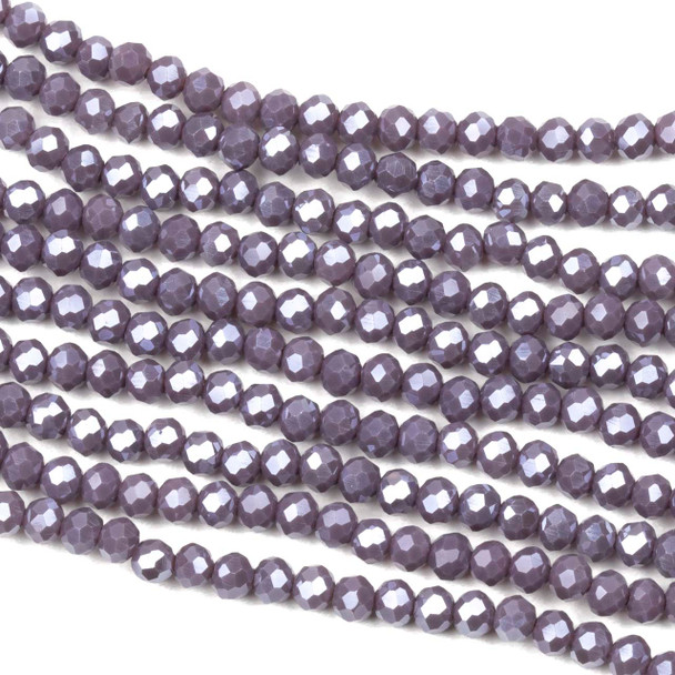 Crystal 3x4mm Opaque Heather Purple Faceted Rondelle Beads with a Silver AB finish - Approx. 15 inch strand