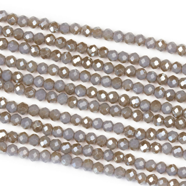 Crystal 2x3mm Opaque Taupe Kissed Stormy Grey Rondelle Beads with a Silver AB finish - Approx. 15.5 inch strand