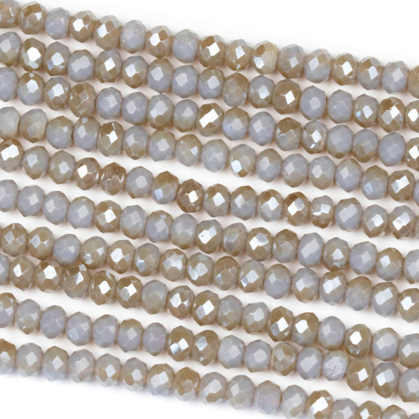 Crystal 3x4mm Opaque Taupe Kissed Stormy Grey Rondelle Beads with a Silver AB finish - Approx. 15.5 inch strand