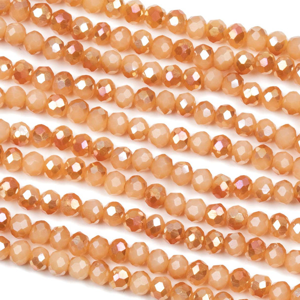 Crystal 3x4mm Opaque Amber Kissed Peach Fuzz Rondelle Beads with an AB finish - Approx. 15.5 inch strand