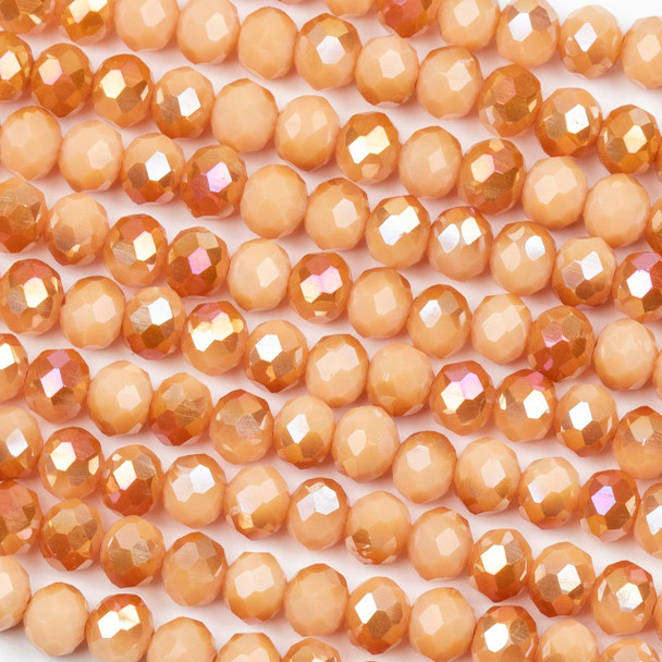 Crystal 4x6mm Opaque Amber Kissed Peach Fuzz Rondelle Beads with an AB finish - Approx. 15.5 inch strand