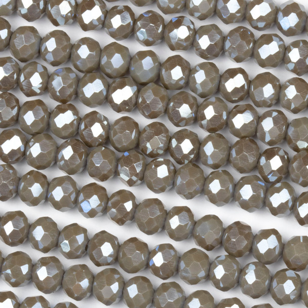 Crystal 4x6mm Opaque Taupe Rondelle Beads with a Silver AB finish - Approx. 15.5 inch strand