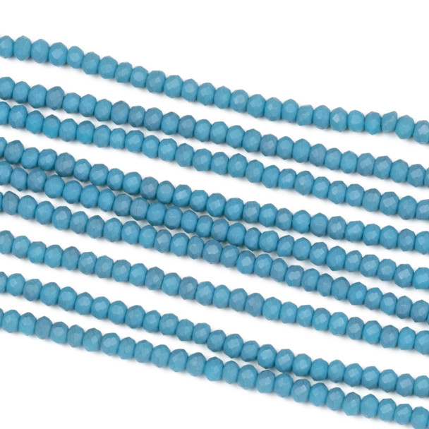 Crystal 2x2mm Opaque Matte Denim Blue Rondelle Beads - Approx. 15.5 inch strand