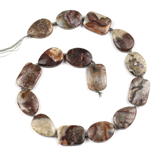 Cherry Tree Beads Laguna Lace Agate 18x24mm Alternating Oval, Rectangle, and Teardrop Beads - 16 inch knotted strand 