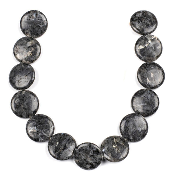 Cherry Tree Beads Black Labradorite/Larvikite 30mm Coin Beads - 15 inch strand 