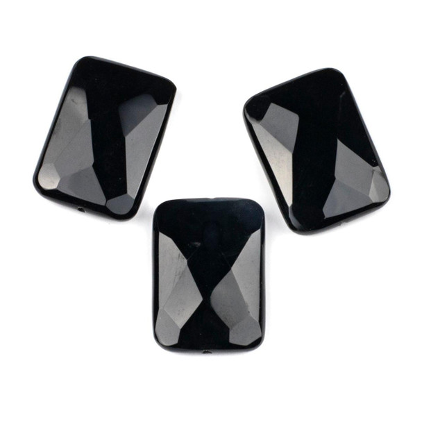 Cherry Tree Beads Black Agate 25x35mm Faceted Rectangle Center Through Drilled Pendant - 1 piece 