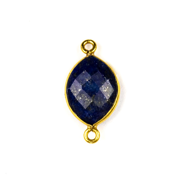Lapis 10x20mm Faceted Marquis Link with a Gold Plated Brass Bezel and Loops - 1 per bag