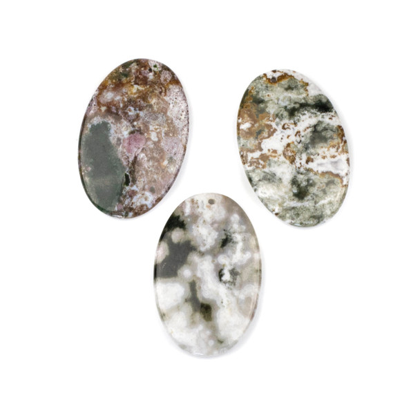 Ocean Jasper 25x40mm Top Front to Back Drilled Oval Pendant - 1 per bag