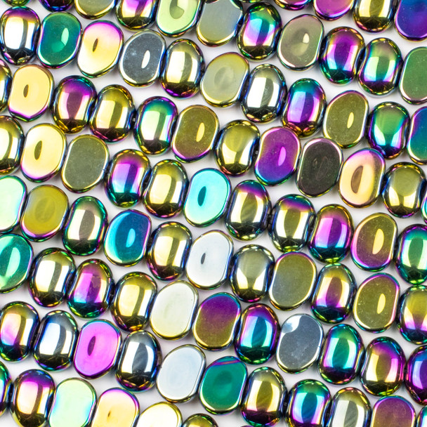Glass 11x16mm Golden Purple Green Rainbow Pebble Beads - 16 inch strand