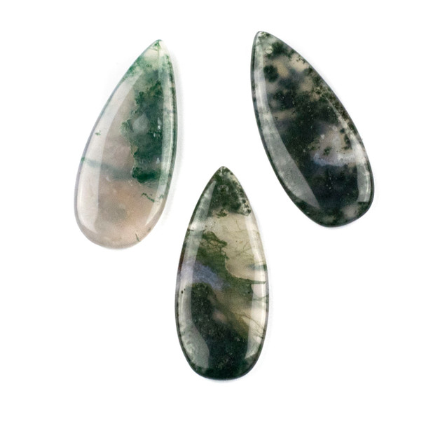 Moss Agate 20x45mm Top Front to Back Drilled Teardrop Pendant - 1 per bag