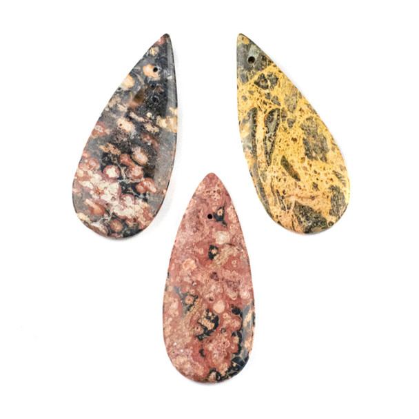 Leopard Skin Jasper 20x45mm Top Front to Back Drilled Teardrop Pendant - 1 per bag